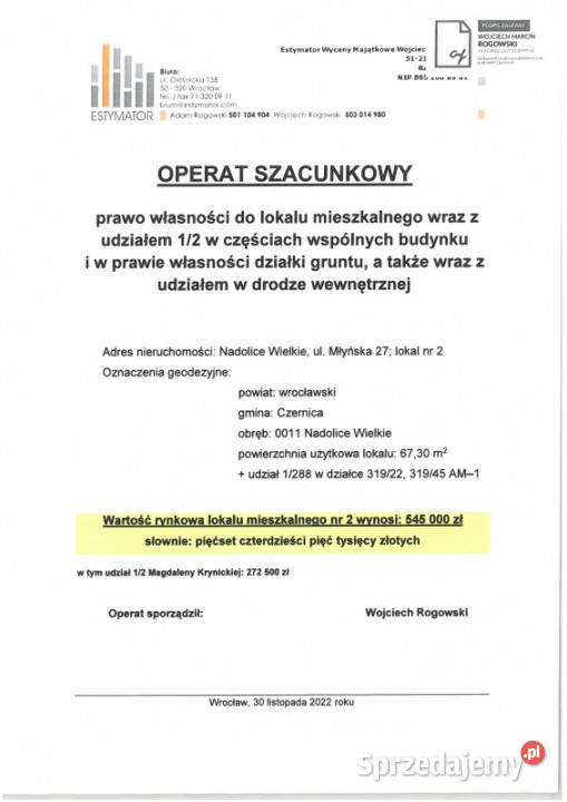 Syndyk osoby fizycznej sprzeda udział w lokalu Nadolice Wielkie