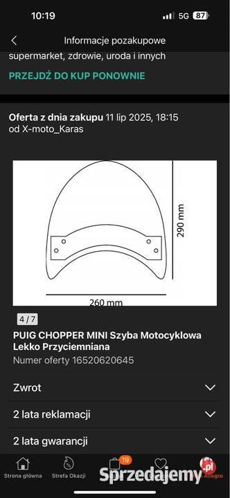 Szyba motocyklowa mini chopper cruiser harley Płock