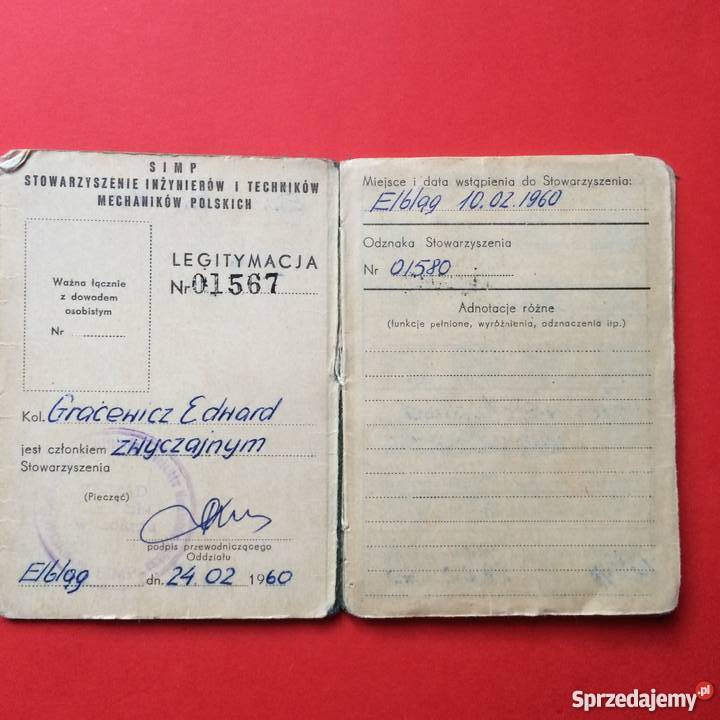 927 Legitymacja SIMP Gracewicz zachodniopomorskie Szczecin