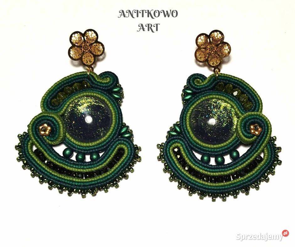 ZIELONE KOLCZYKI na złotym kwiatku SUTASZ Szczecin sprzedam