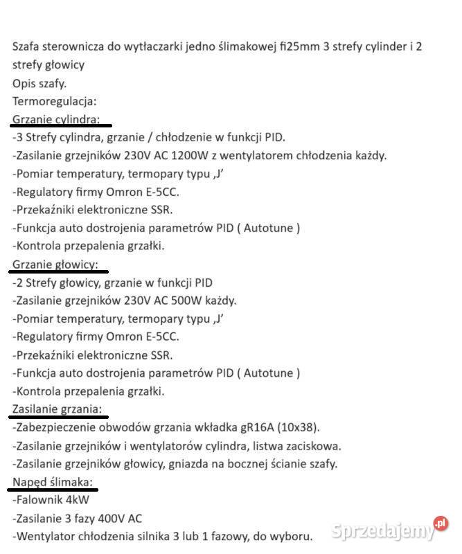 Wytłaczarka szafa sterownicza