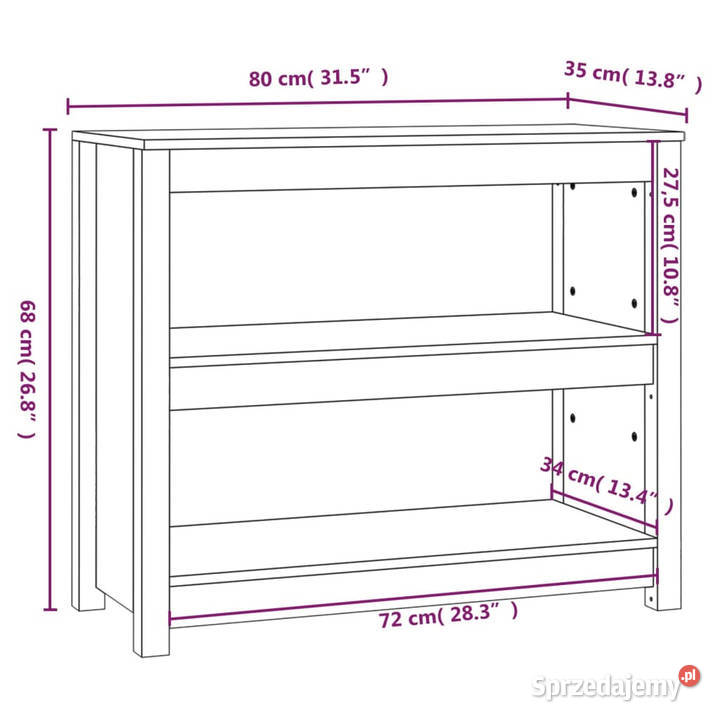 Regał na książki czarny 80x35x68 lite drewno mazowieckie
