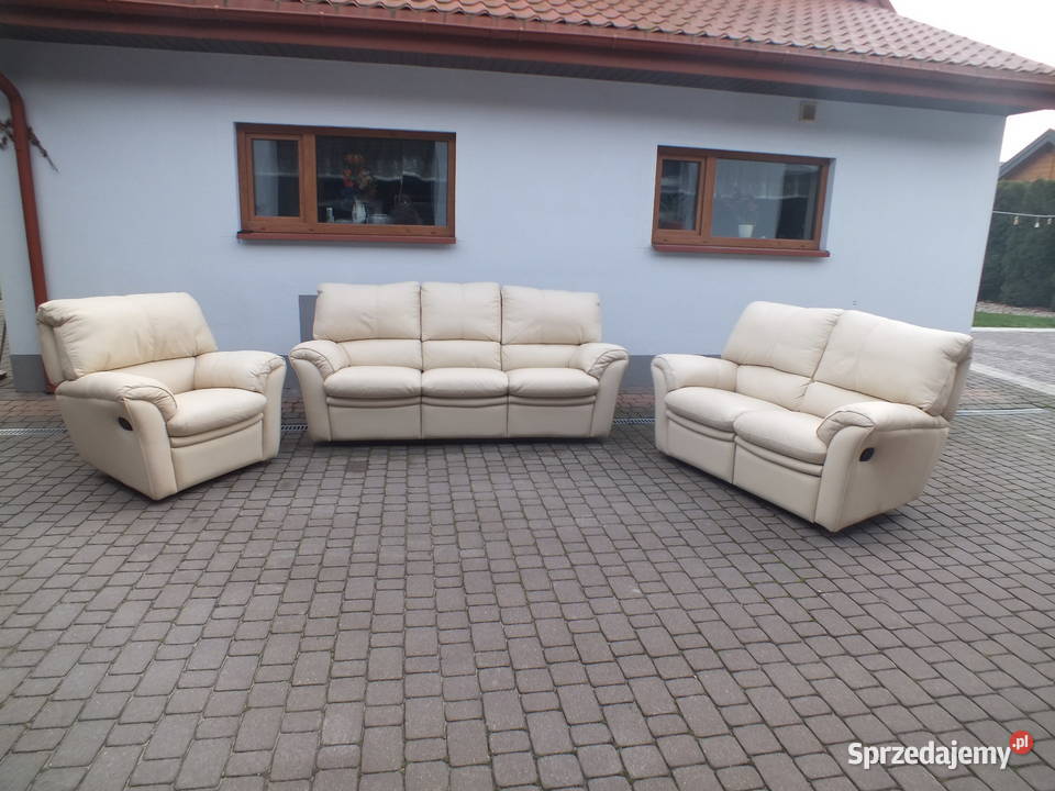 Zestaw kanap skórzanych 321 ecru 5x fukcja relax Firlej sprzedam