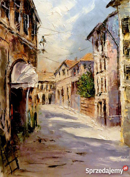 Obraz olejny 30x40 zaułek Warszawa