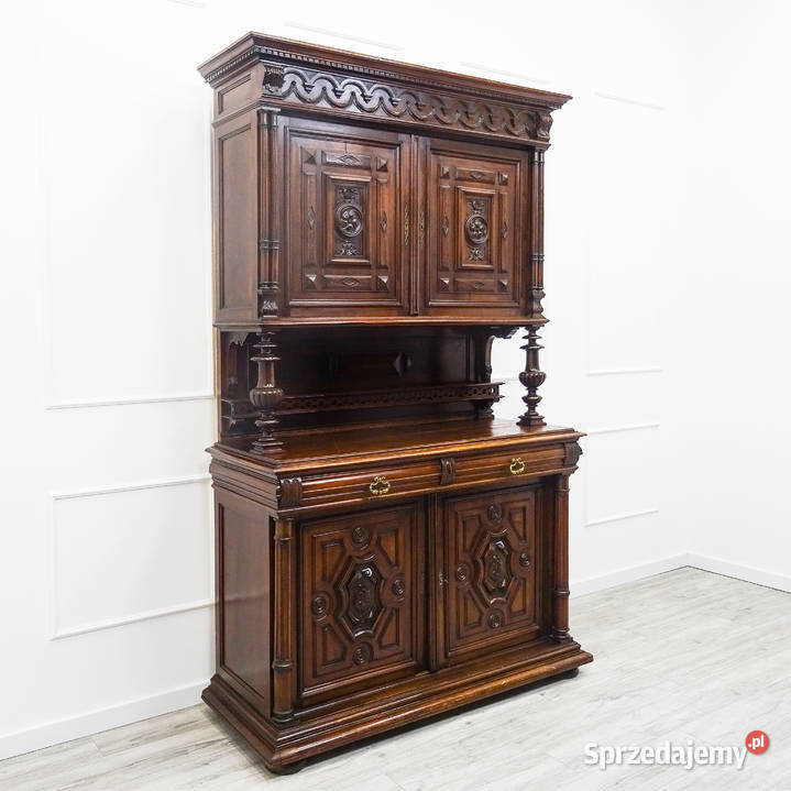 Antyk Wysoki KREDENS drewniany ZDOBIONY Kredens Kalisz