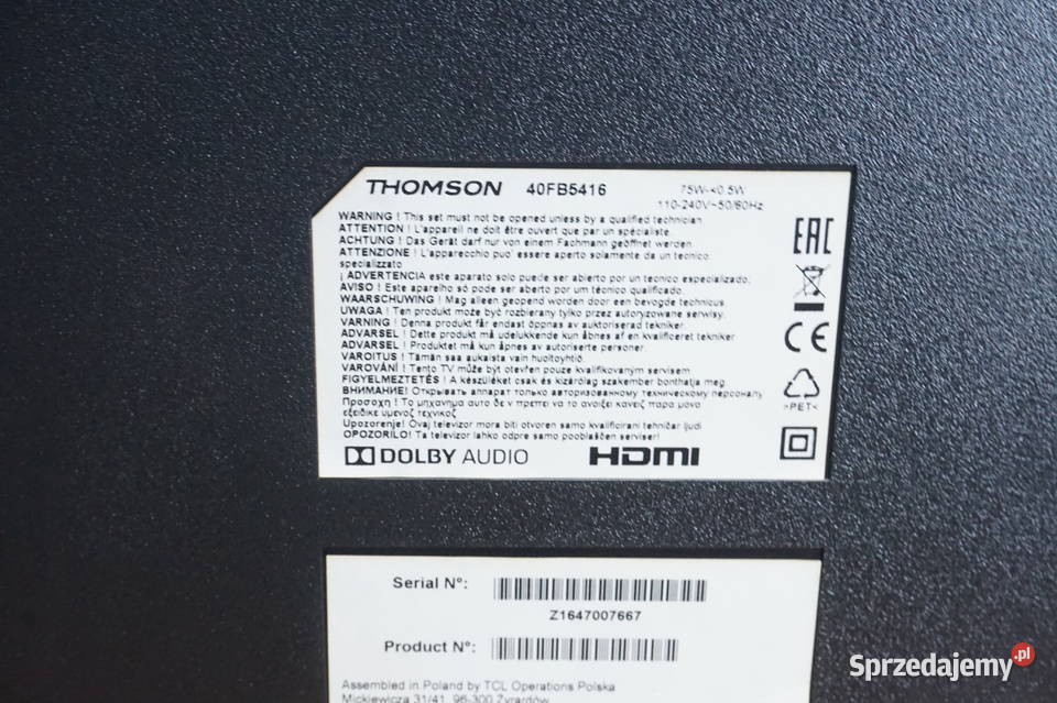 Telewizor Thomson 40 Smart Nowy System LED Dąbrowa Tarnowska
