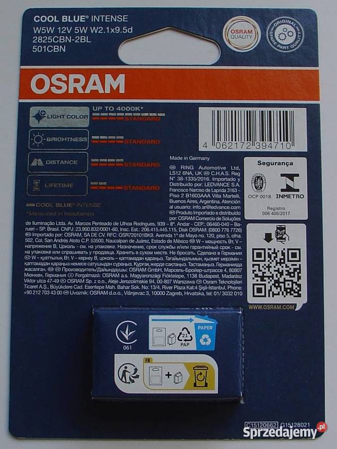 Żarówki W5W Cool Blue Intense OSRAM 2825CBN2BL łódzkie Łódź sprzedam