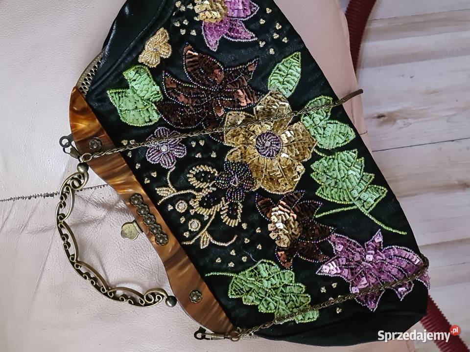 Czarna torebka wyszywana Vintage mazowieckie Przasnysz sprzedam