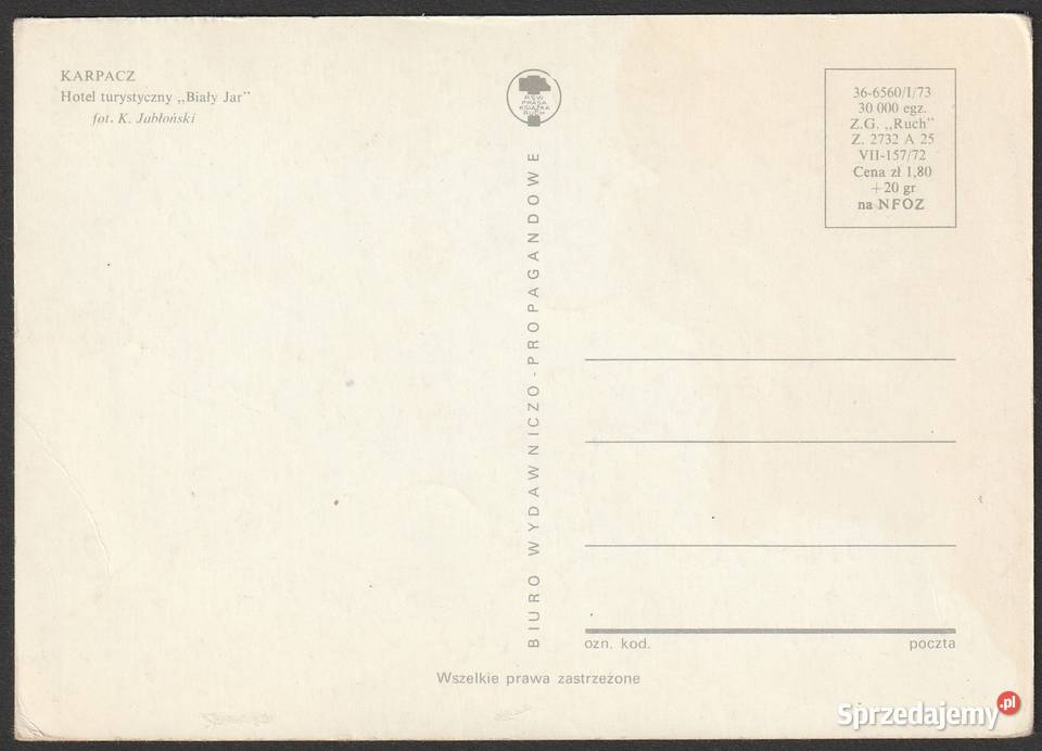 KARPACZ 1972 HOTEL BIAŁY JAR BEZ OBIEGU łódzkie Łódź