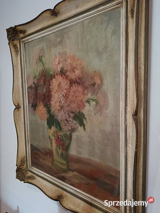 Stary obraz olejny na płótnie w pięknej starej Lipno sprzedam