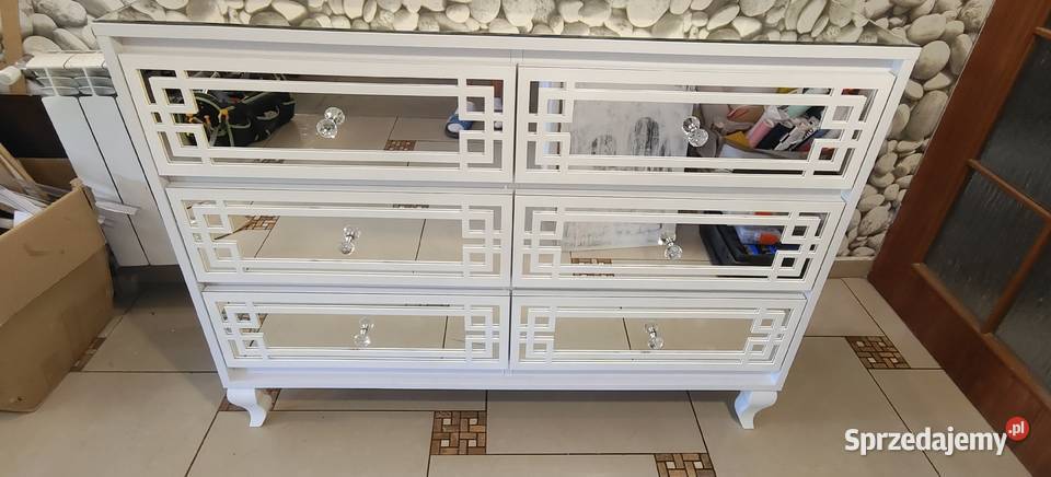 Duża komoda lustrzana Glamour biała 6 szuflad 99cm Komody Nowy Sącz