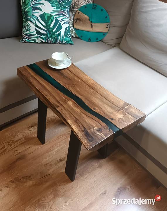 Stolik kawowy Ława Deska dębowa Zielona żywica sprzedam