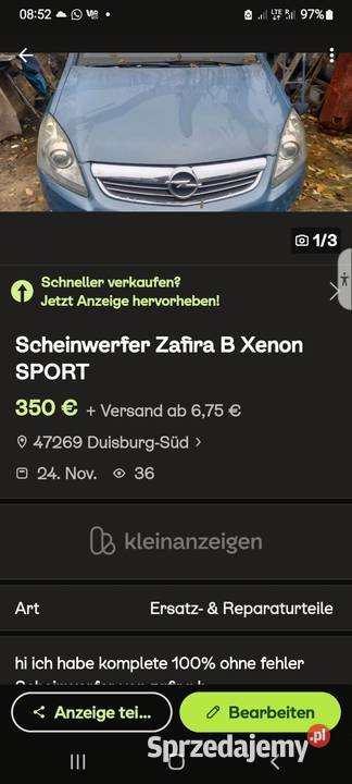 lampy zefira SPORT b 2009 Xenon osobowe Bydgoszcz