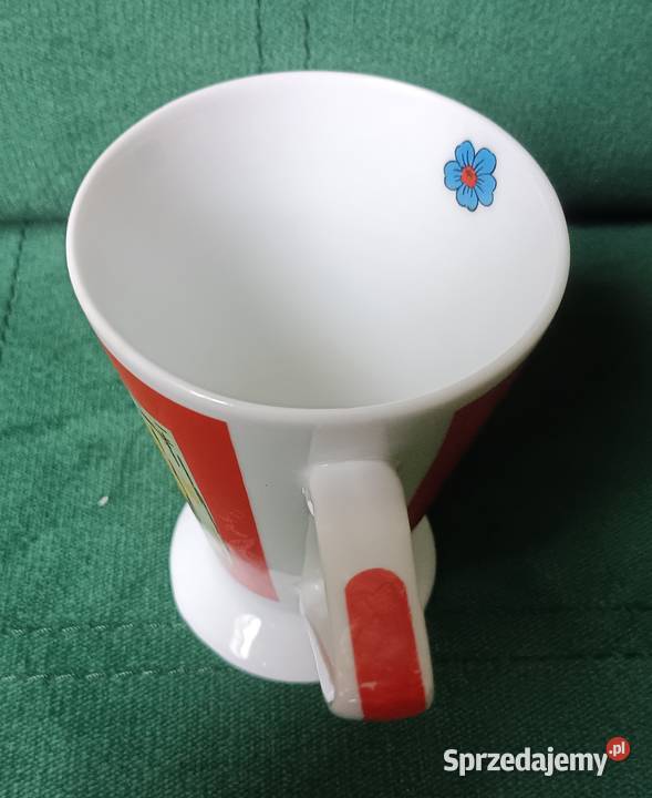 Ceramiczny kubek w kwiaty na nóżce retro vintage małopolskie Zbylitowska Góra