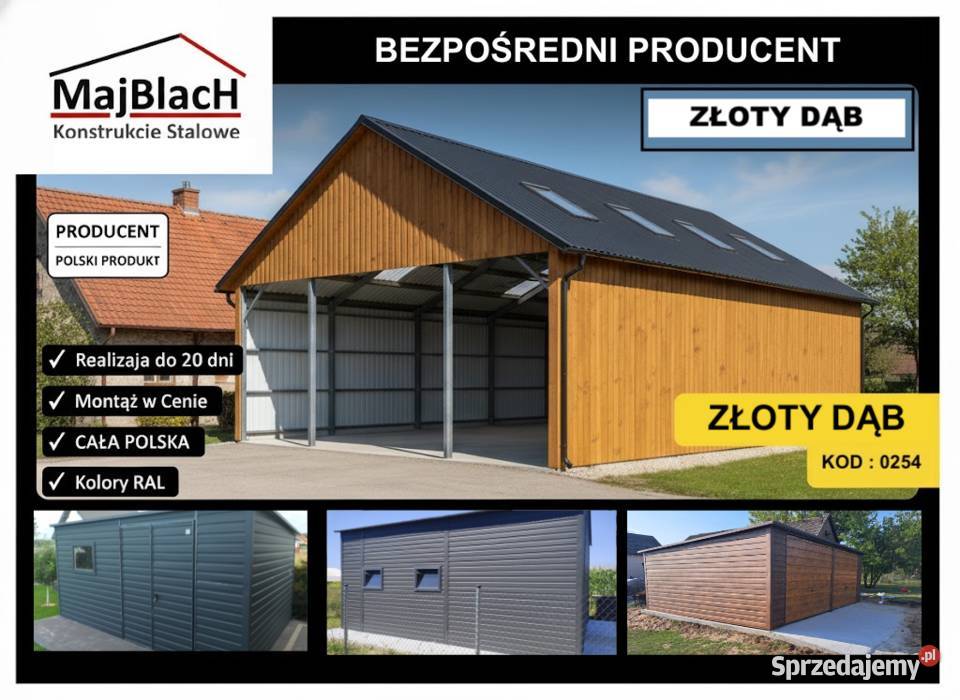 Drewnopodobny Garaż ZŁOTY DĄB Hala Garaż RAL samodzielny Zamość sprzedam