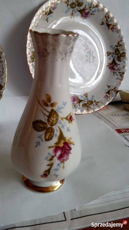 Talerzyki do ciasta i wazonik sygnowane Ćmielów Warszawa