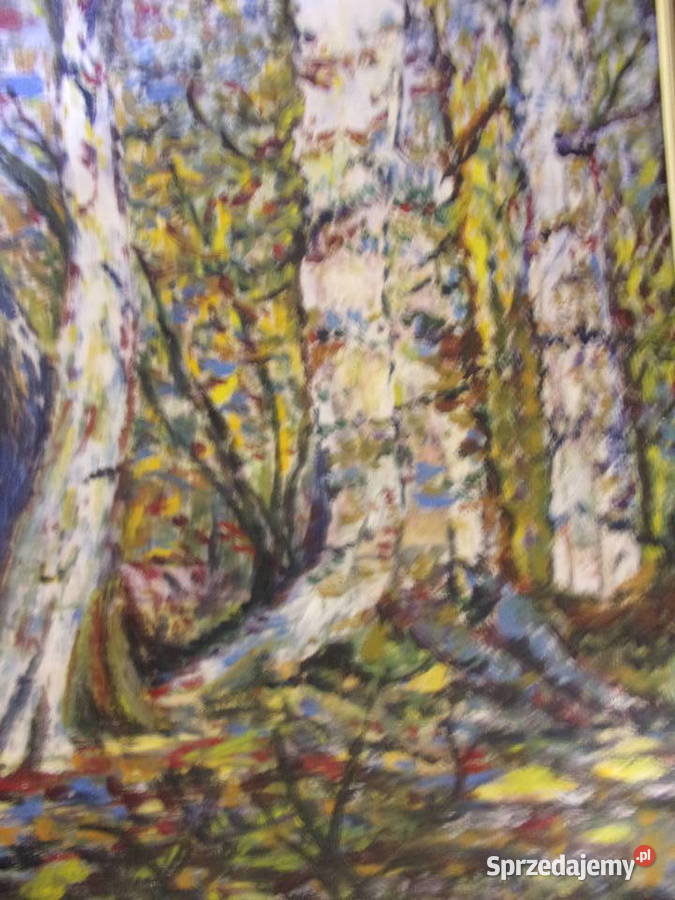ładny stary olejny obraz Brzozowy Las rama Warszawa