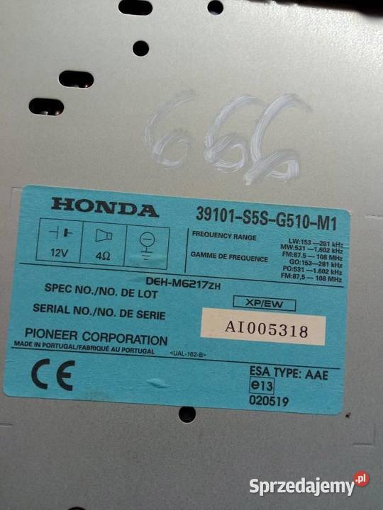 RADIO CD FABRYCZNE 39101S5SG510M1 Honda Civic