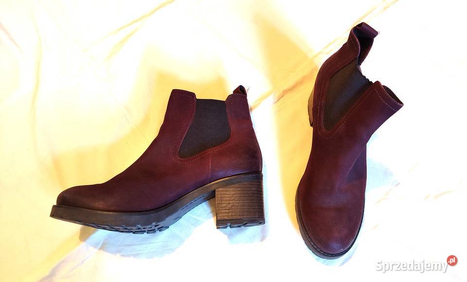 Bordowe zamszowe skórzane botki Lasocki r 41