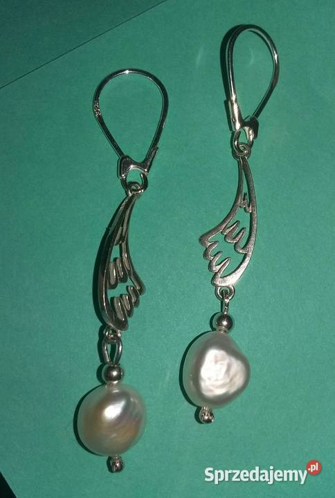 kolczyki wiszące perła rzeczna bigle angielskie srebrne Bydgoszcz sprzedam