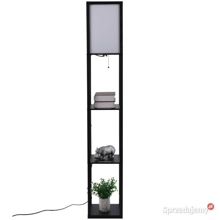 Lampa stojąca z półkami drewno czarne Bochnia
