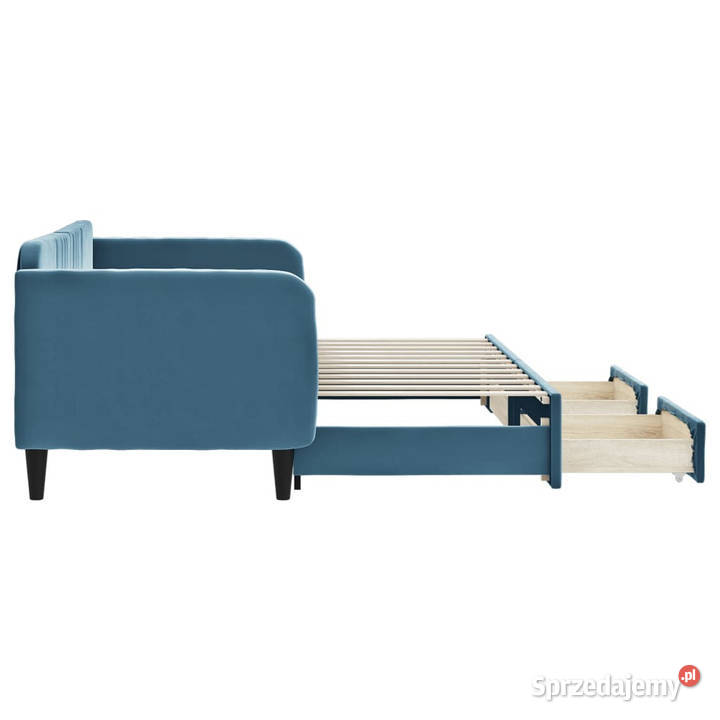 Sofa rozsuwana z szufladami niebieska aksamit 223cm