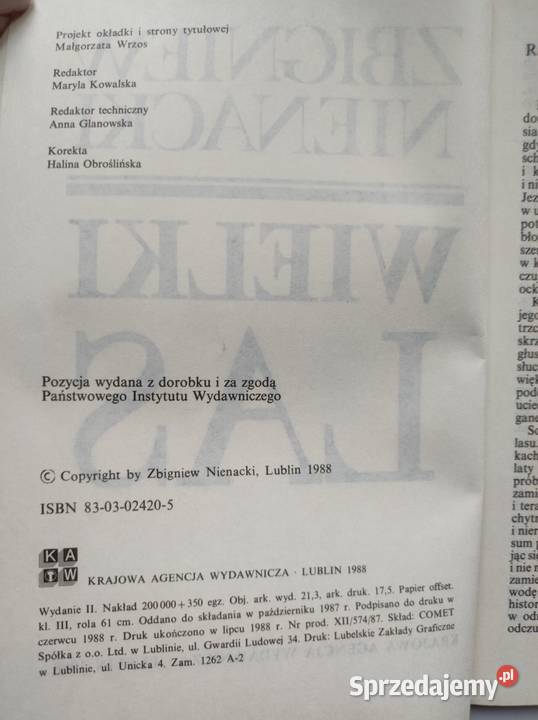 Wielki las Zbigniew Nienacki 1988 ISBN 9788375527162 Kielce sprzedam