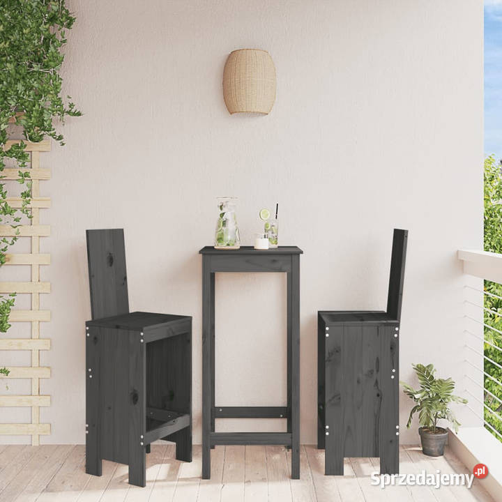 Stołki barowe 2 szare 40x42x120 lite drewno Krzesła ogrodowe Warszawa
