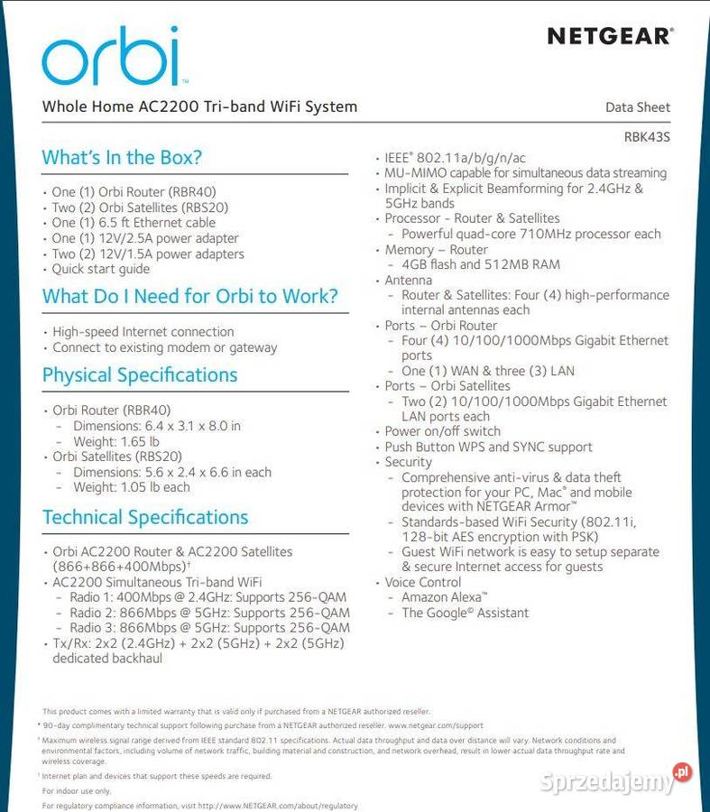 Zestaw ruterów Mesh AC2200 Netgear ORBI RBR40 Warszawa