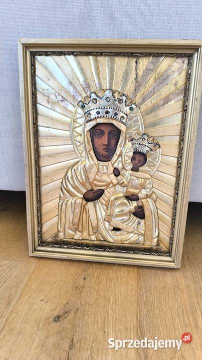 Piękna oryginalna XIX wieczna ikona Matka boska Łódź sprzedam