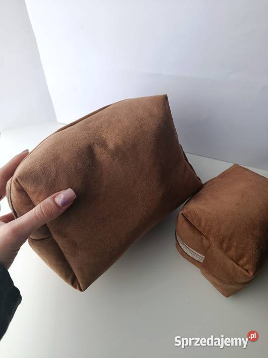 Kosmetyczka duża welur brązowa handmade zestaw Kosmetyczki i kuferki Konin sprzedam