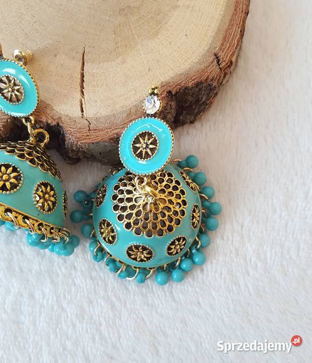 Kolczyki duże boho indyjskie jhumka turkusowe Kolczyki Szczecin sprzedam