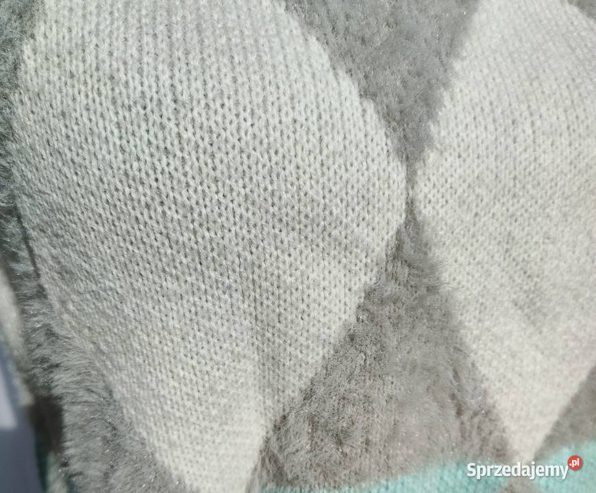 Miętowy sweter M 38 kratka romby szachownica Rozmiar 38(M) zachodniopomorskie Szczecin