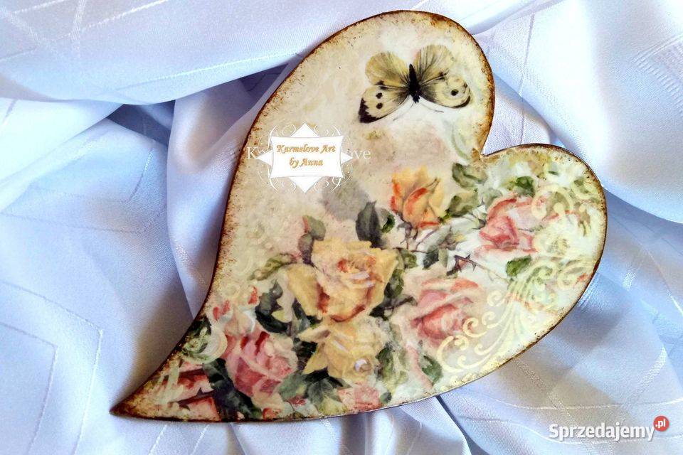 Zawieszka serce dekoracja rękodzieło Decoupage Antyki, Sztuka, Kolekcje Warszawa