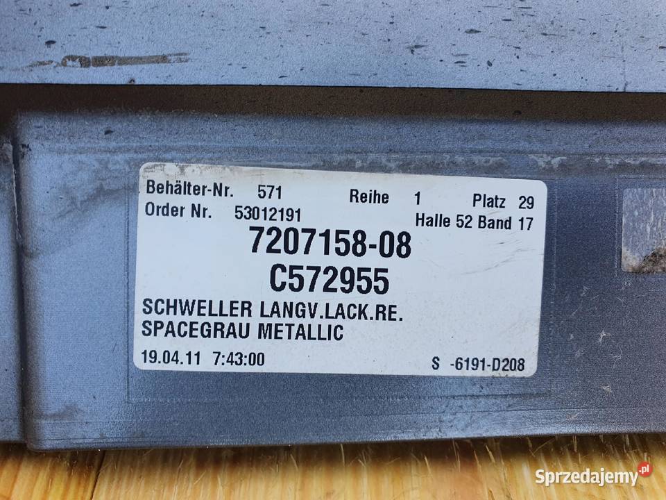 BMW F01 LISTWA PROGOWA PRAWA próg prawy 7207158 Rudka