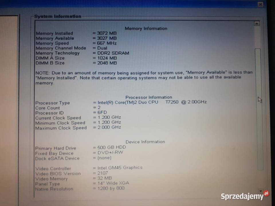 Laptop Dell LATITUDE E5400 3GB Szczebrzeszyn