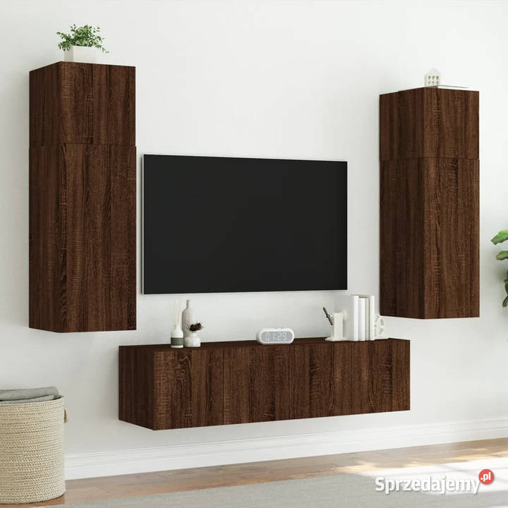 Ścienne szafki TV z LED 2 brązowy dąb 60x35x41 Warszawa