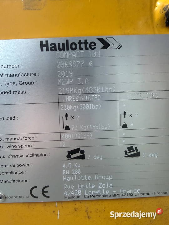 zwyżka nożycowa elektryczna HAULOTTE Compact 10N Działoszyn