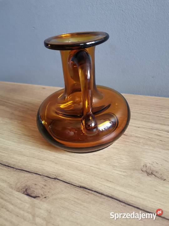 Stary świecznik kaganek szkło miodowe design PRL Antyki, Sztuka, Kolekcje