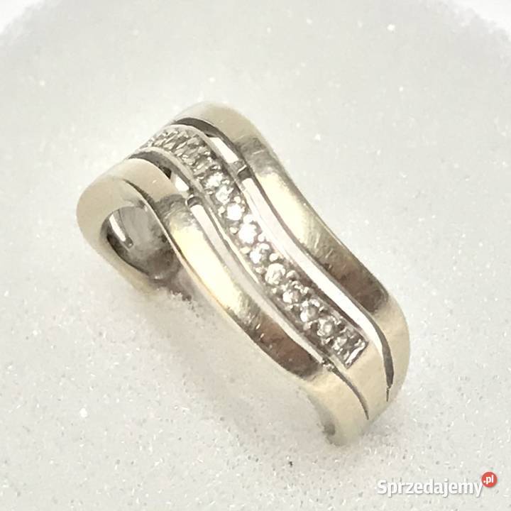 Złoty PIERŚCIONEK 14K BIAŁE złoto KAMIENIE cud Warszawa
