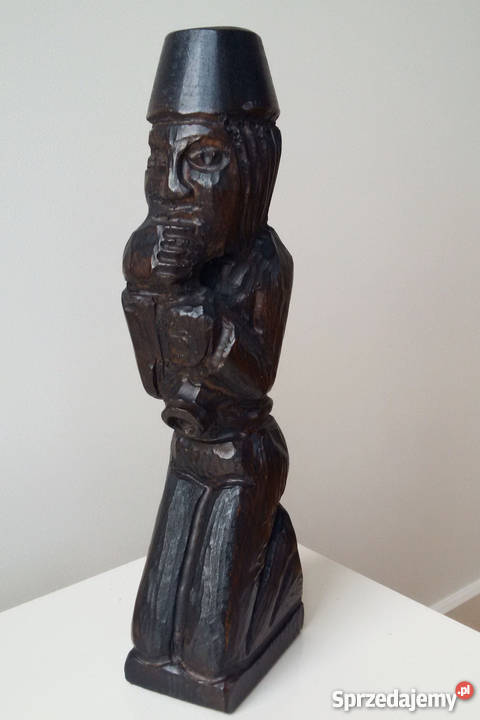 Ciekawa drewniana rzeźba muzyk saksofonista Warszawa