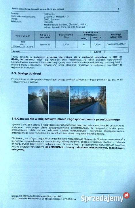 Działka budowlana pomorskie Szawałd sprzedam