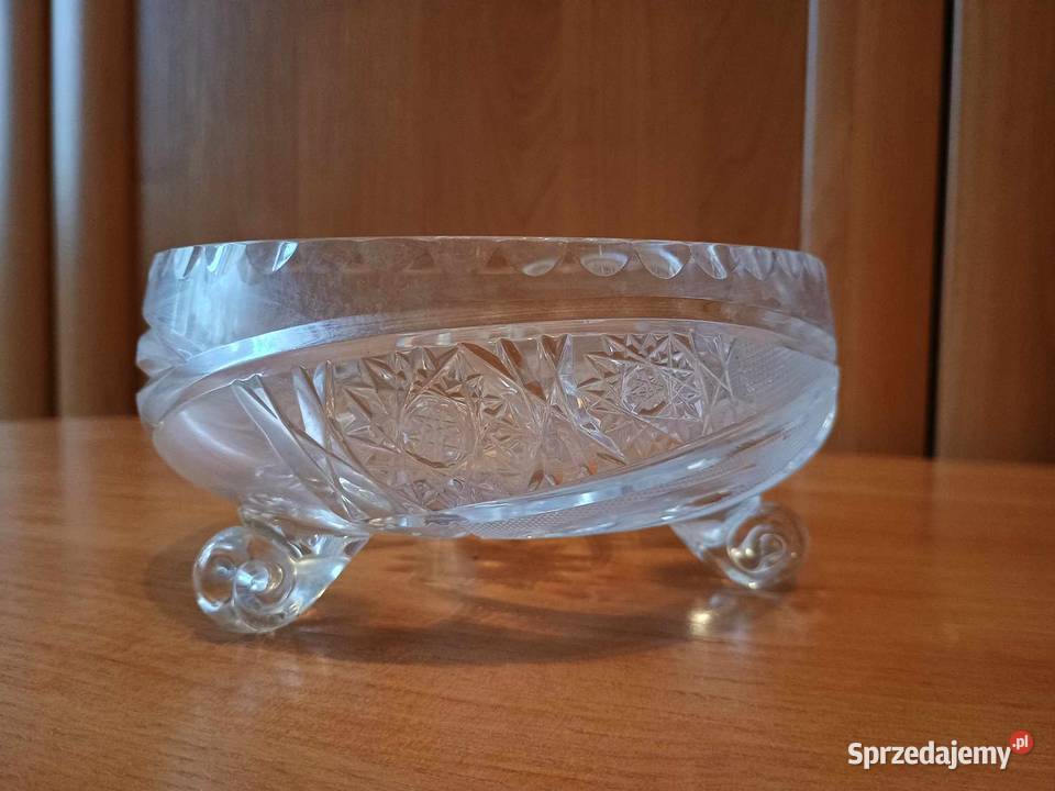 Średnia kryształowa okrągła misa z nóżkami PRL Bytom