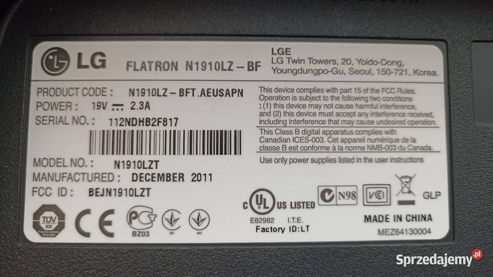 Monitor LCD LG Flatron 19 LCD Radzyń Podlaski