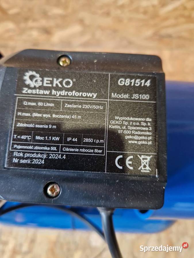 Zestaw hydroforowy 50 L JS100 Kod G81514 1100 Głogowa
