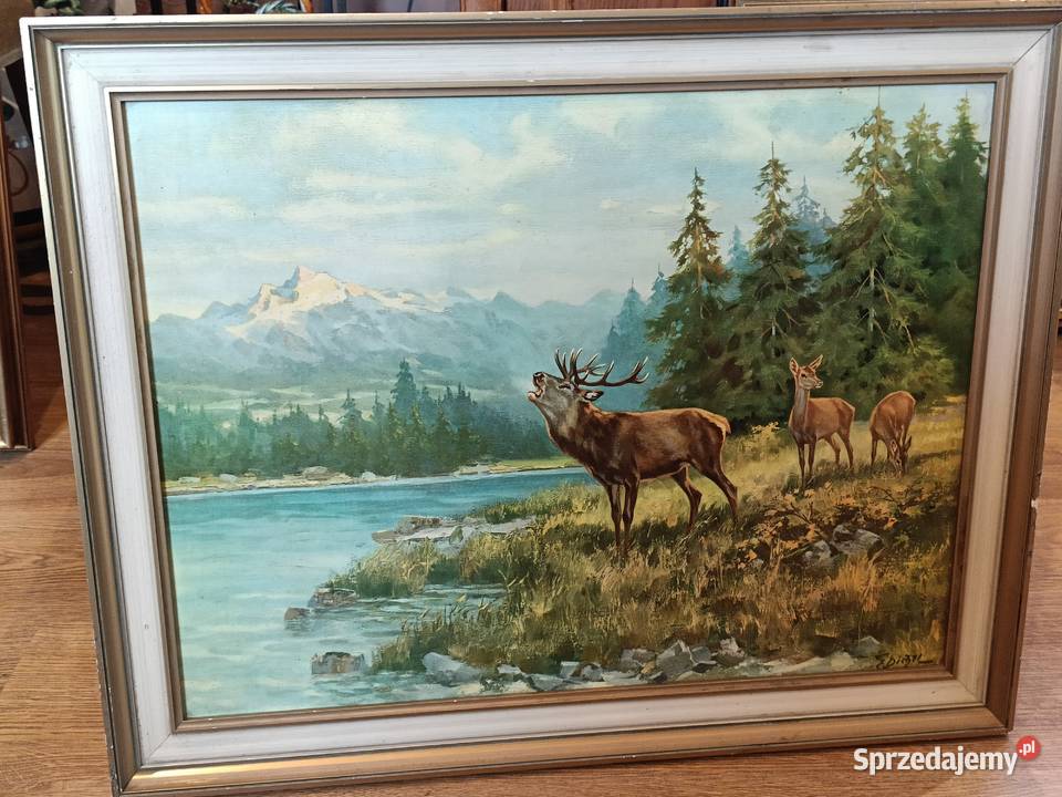 Oleodruk obrazu Ericha Dichtl Stado jeleni Lipno