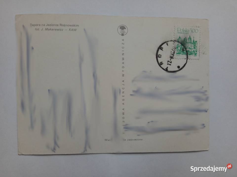 Pocztówka z Jeziora Rożnowskiego z 1983r Znaczek