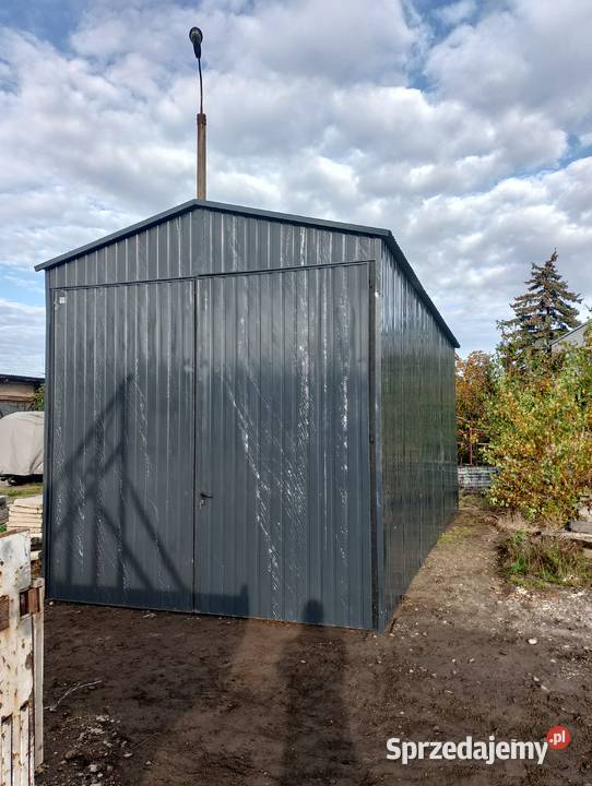 Duży Garaż Blaszany Brązowy 2 bramy uchylne