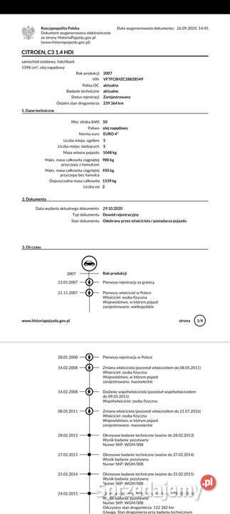CITROEN C3 14 HDI 2007 ZAREJESTROWANY w Polsce Wągrowiec