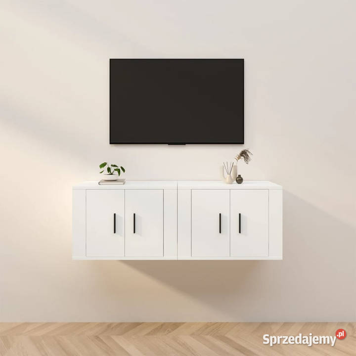 Wiszące szafki telewizyjne 2 białe 57x345x40 Warszawa